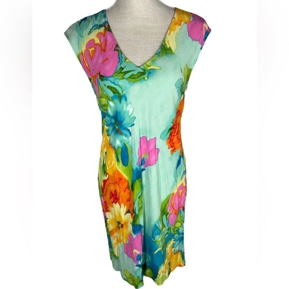 Jams World Women’s Blue Hawaiian Floral Island Print Lightweight Summer Dress - Picture 1 of 7